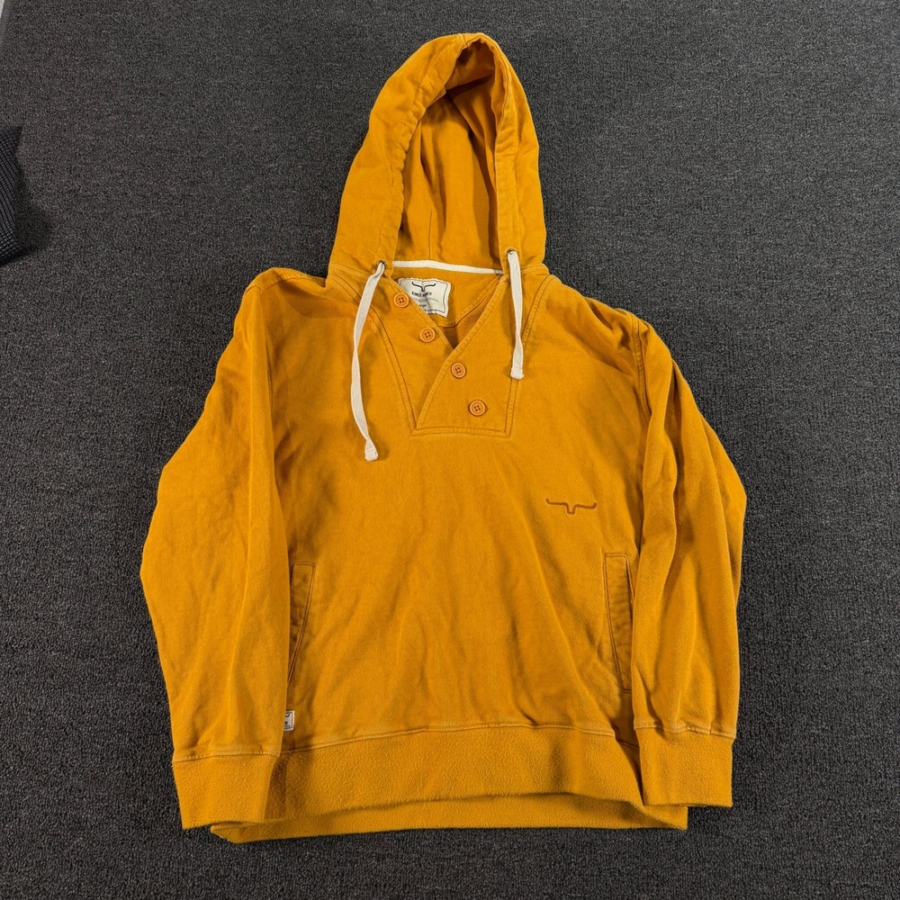 Kimes Ranch Hoodie Men Large Henley Sweatshirt Mustard Yellow Western EUC